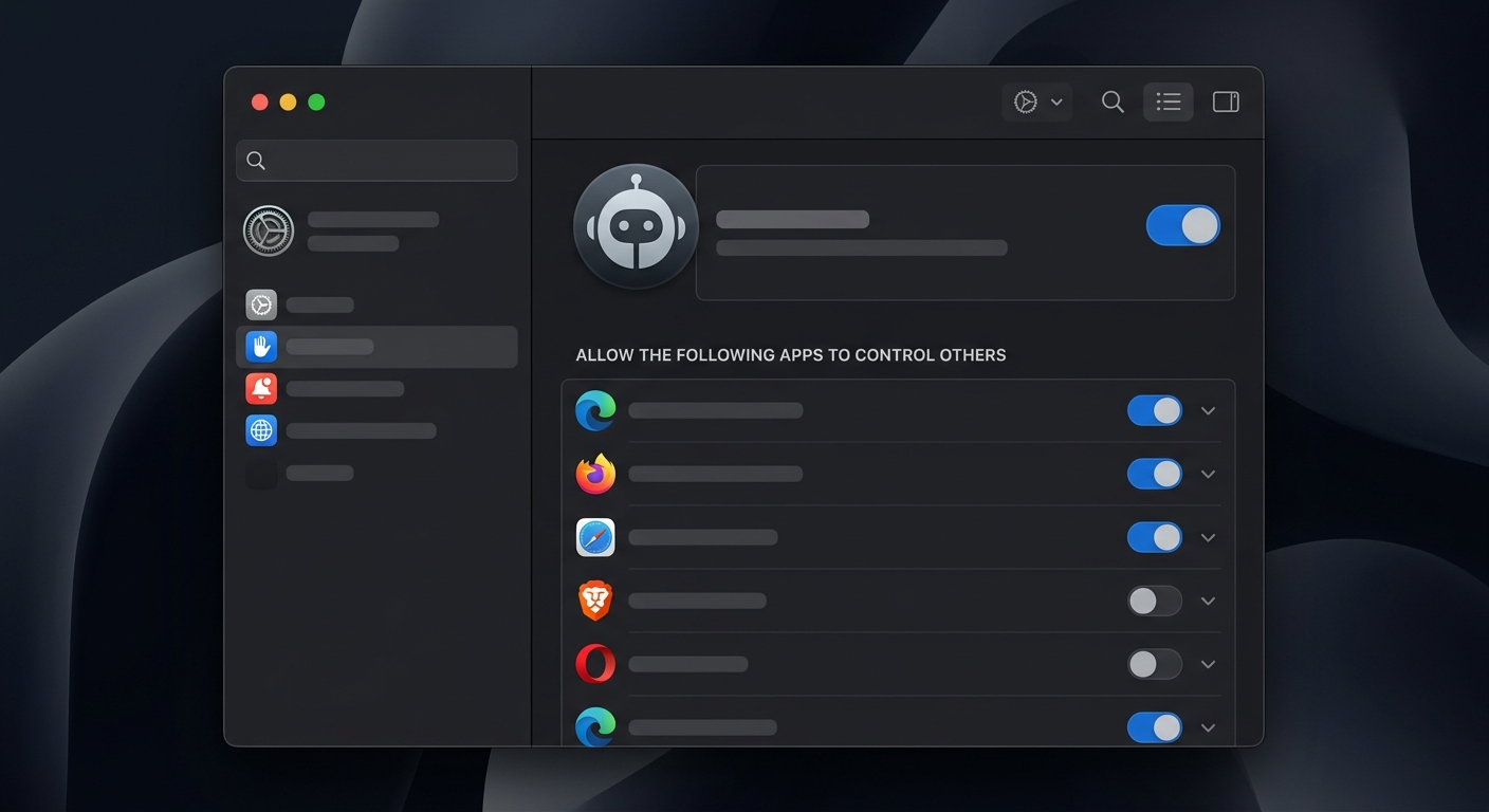 Panel automatyzacji w macOS - tu kontrolujesz, które aplikacje Claude może kontrolować