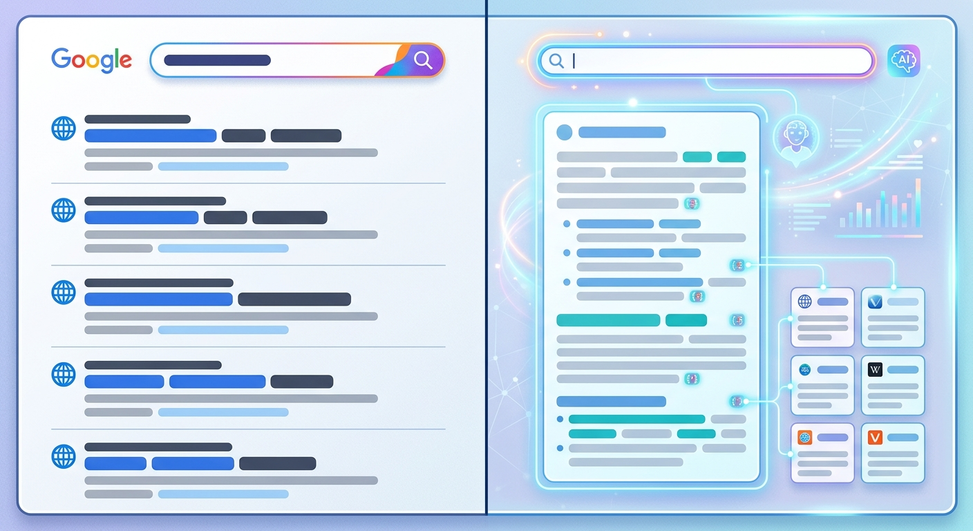 Klasyczne Google vs wyszukiwarki AI - zmiana paradygmatu