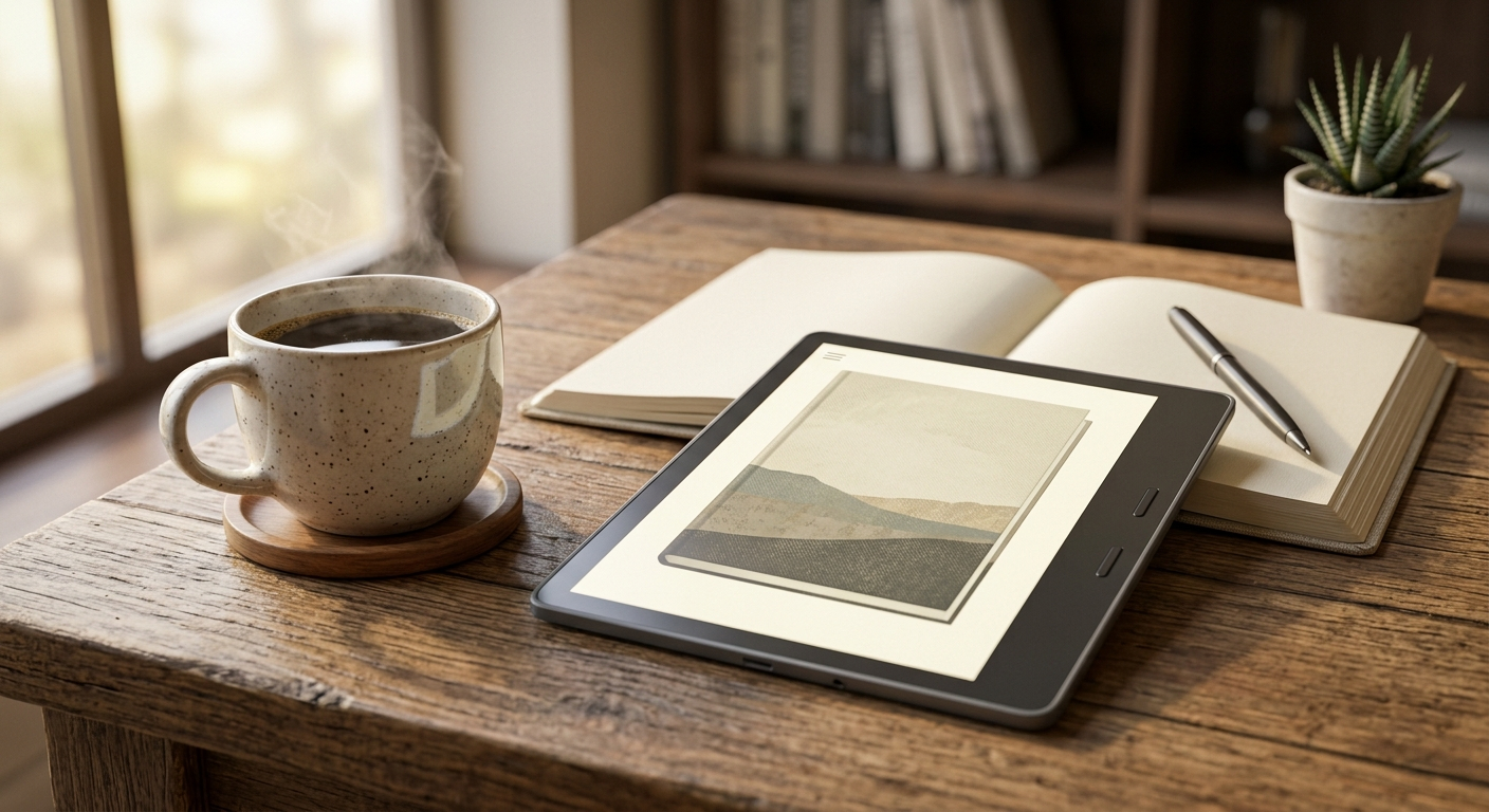 Mockup ebooka wygenerowany przez AI - perspektywa 3D, cienie i odbicia dodane automatycznie