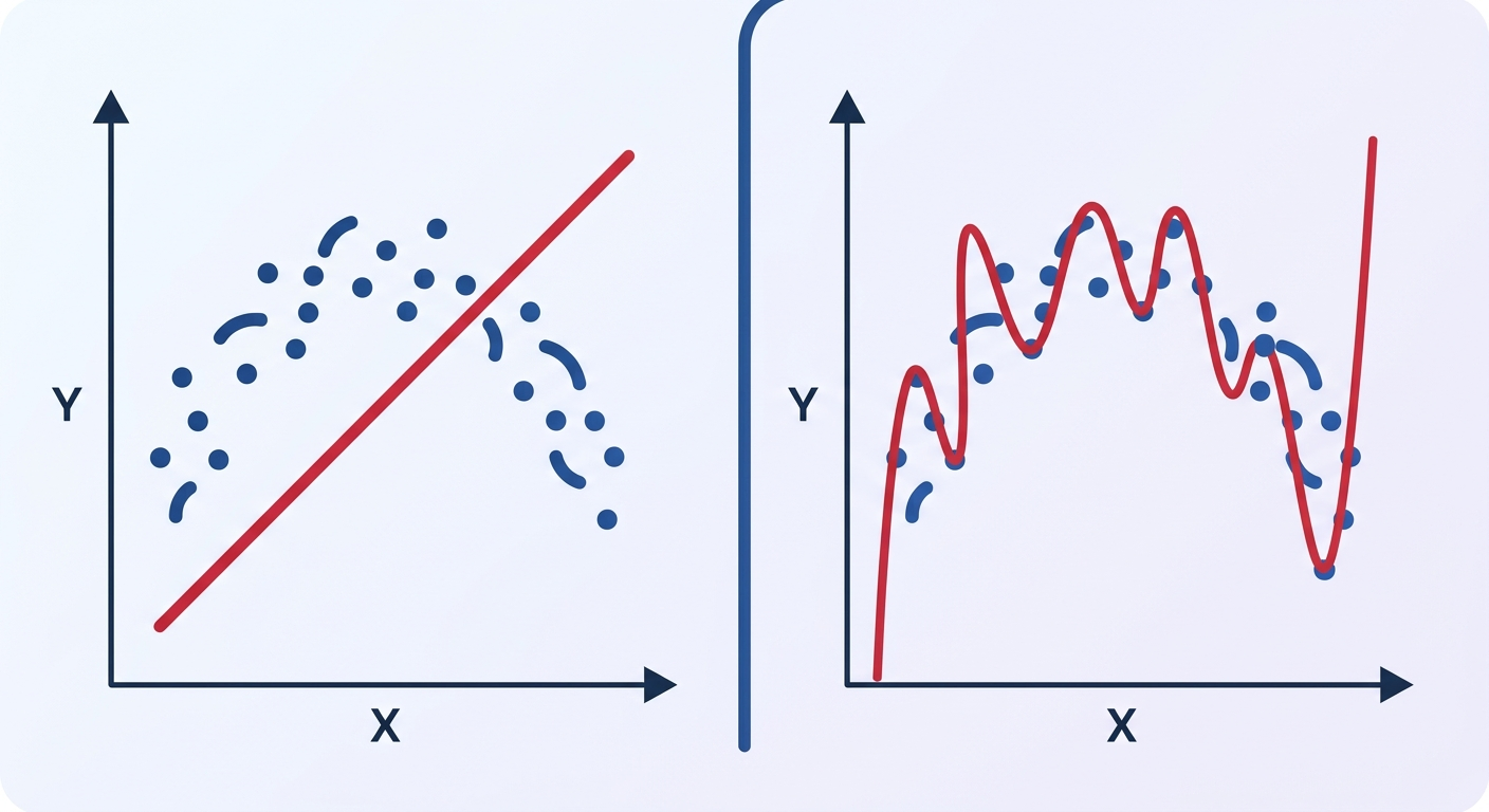 Bias (niedopasowanie) vs variance (przeuczenie) - wizualizacja różnicy