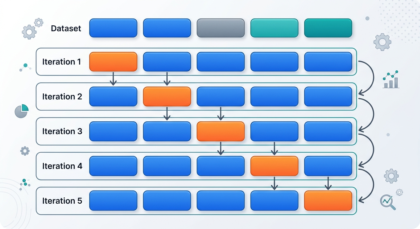 5-fold cross-validation - każdy fragment danych jest raz zbiorem testowym