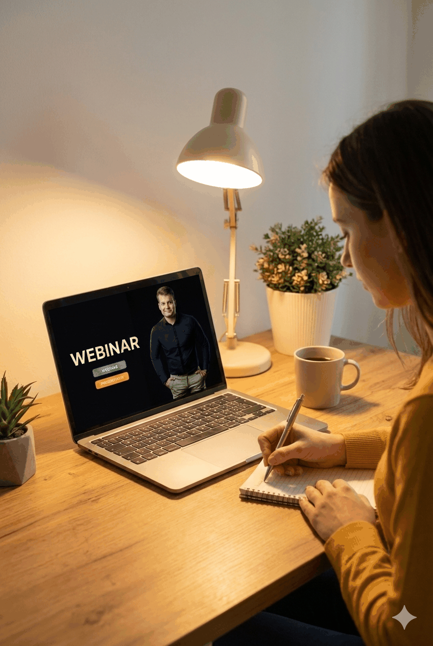 Kobieta oglądająca webinar